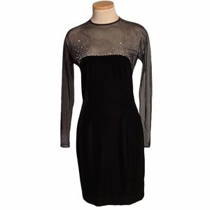 Saks Fifth Avenue Vintage Velvet Sheer Rhinestone Dress Size M